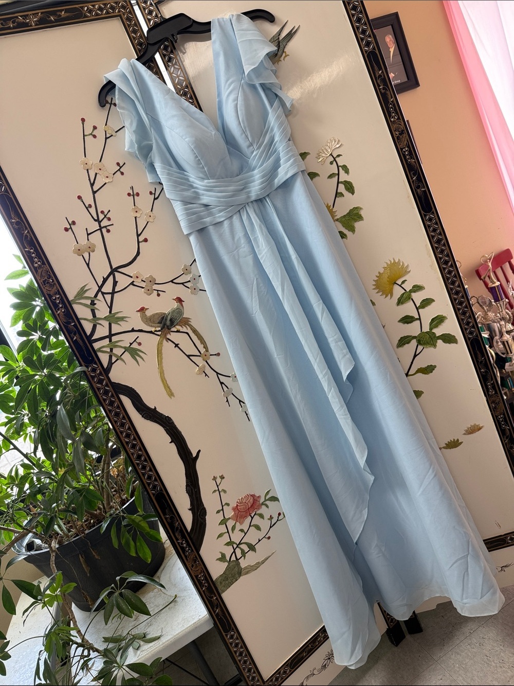 Light Blue V-Neck Chiffon Maxi Dress
